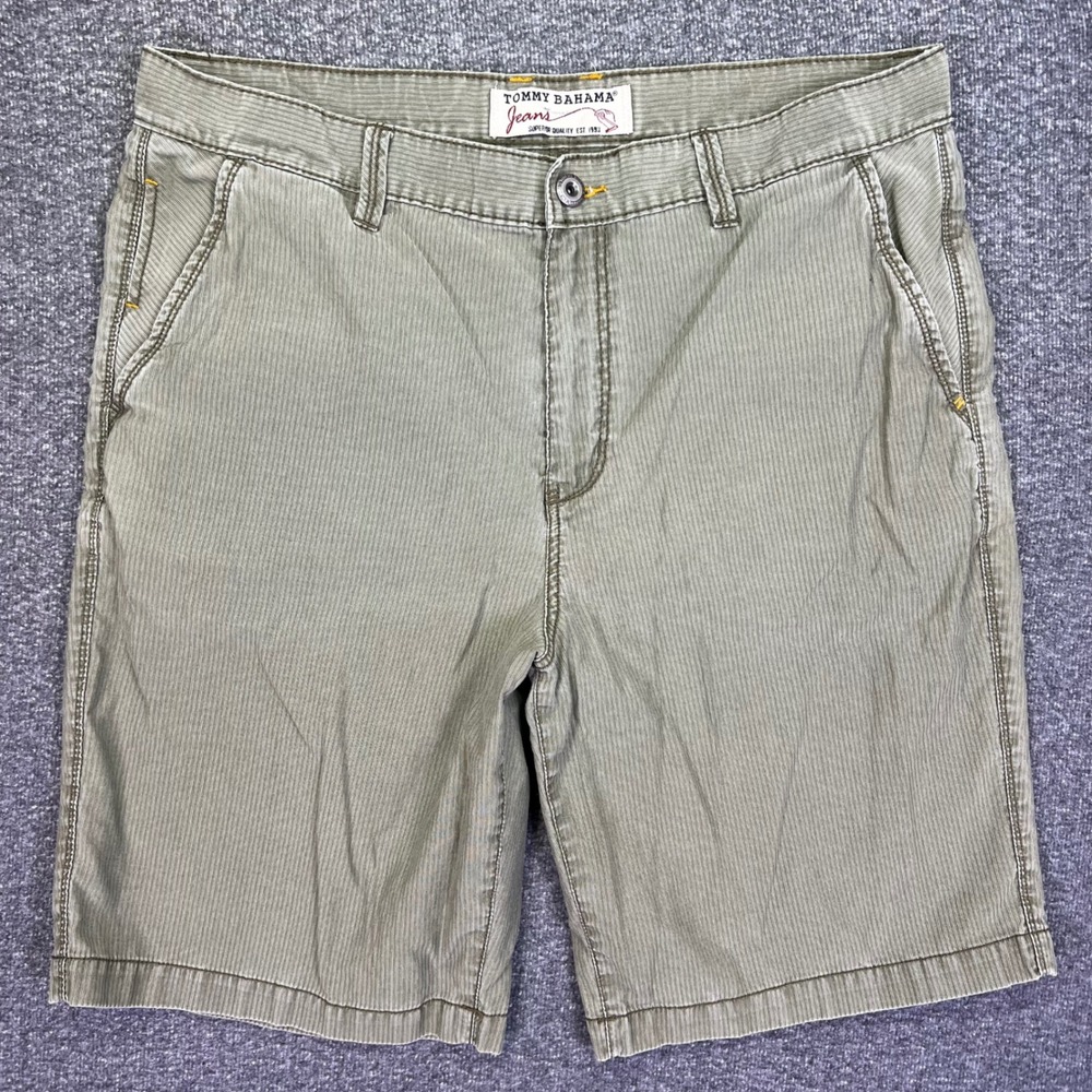 Tommy Bahama Shorts Mens 39 Olive Green Casual Island Textured Stripe Relaxed